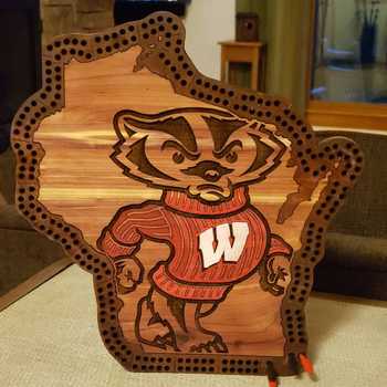 Bucky Badger Cribbage on Cedar